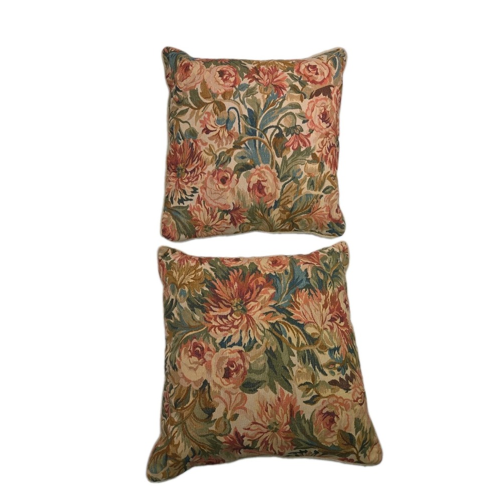 2 Vtg Lauren Ralph Lauren GREAT BARRINGTON Tapestry Floral Throw Pillows 18"
